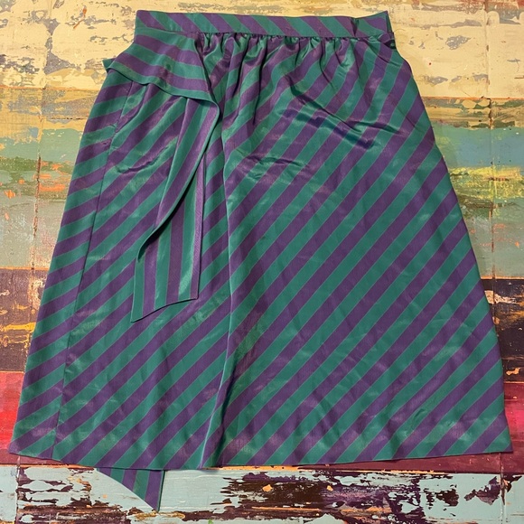 Vtg skirt, feminine midi Sunday brunch eclectic vibrant separates green purple - Picture 2 of 5